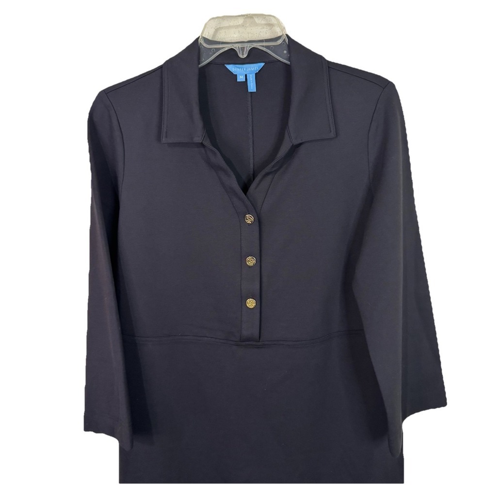 Draper James Lyla Dress Black M Long Sleeve Ponte Pullover 3 Button Front - Picture 8 of 8